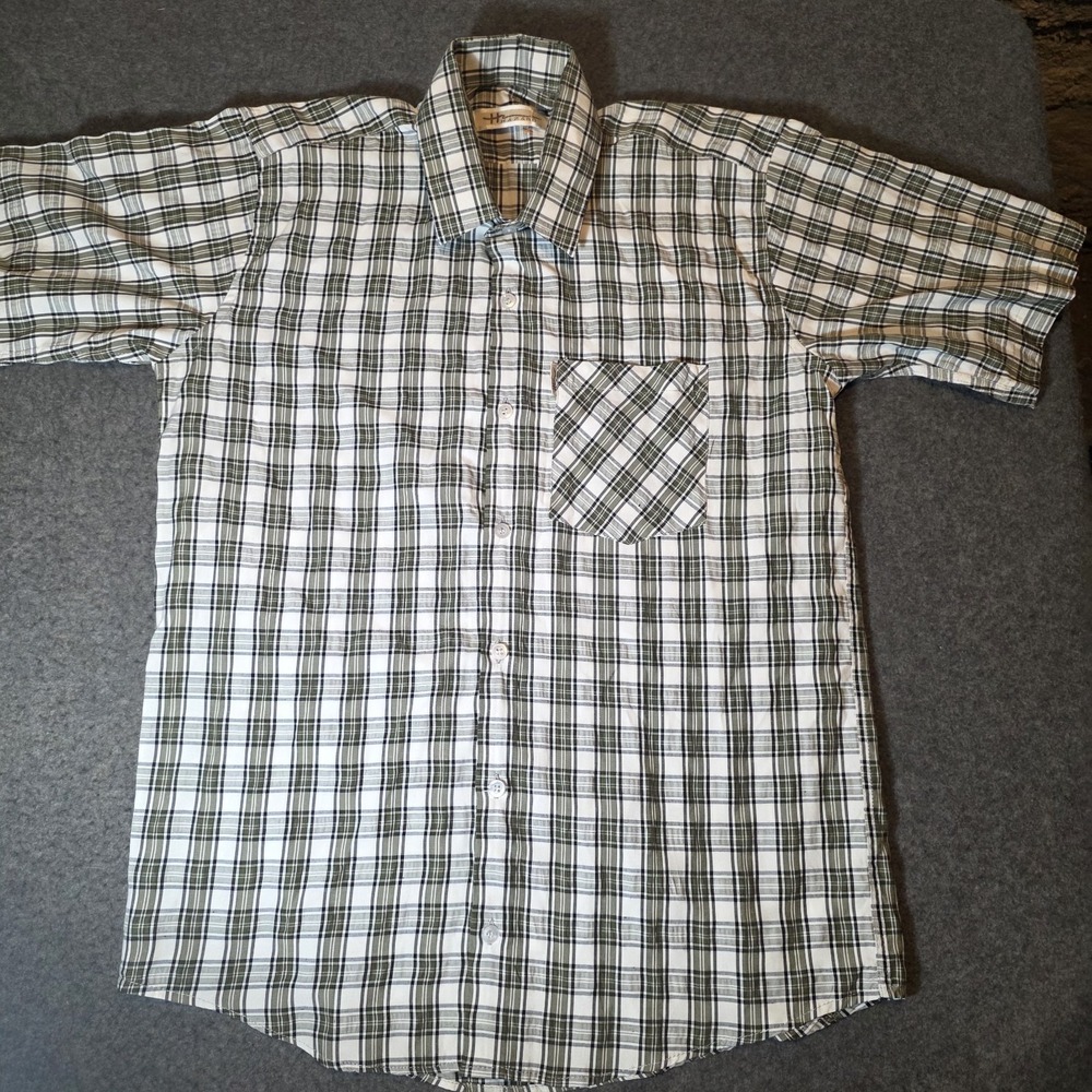 Hazard Short Sleeve Plaid Button-up Pocket Collared Shirt Men's Large 838